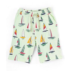Pine Kids Half Sleeves T-Shirt With Knee Length Shorts Boat Print - Lime Cream