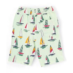 Pine Kids Half Sleeves T-Shirt With Knee Length Shorts Boat Print - Lime Cream