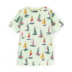 Pine Kids Half Sleeves T-Shirt With Knee Length Shorts Boat Print - Lime Cream