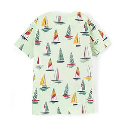 Pine Kids Half Sleeves T-Shirt With Knee Length Shorts Boat Print - Lime Cream