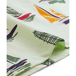 Pine Kids Half Sleeves T-Shirt With Knee Length Shorts Boat Print - Lime Cream