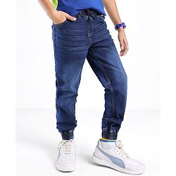 Pine Kids Cotton Elastane Full Length Elasticated Denim Jogger with Draw Cord - Blue