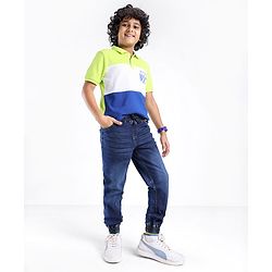 Pine Kids Cotton Elastane Full Length Elasticated Denim Jogger with Draw Cord - Blue