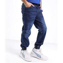Pine Kids Cotton Elastane Full Length Elasticated Denim Jogger with Draw Cord - Blue