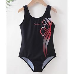 Pine Active Sleeveless V Cut Swimsuit Graphics Print - Black