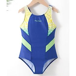 Pine Active Sleeveless V Cut Swimsuit Text Print - Blue