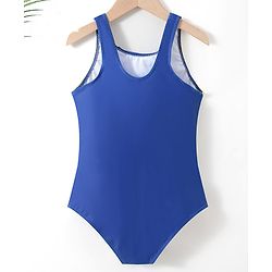Pine Active Sleeveless V Cut Swimsuit Text Print - Blue