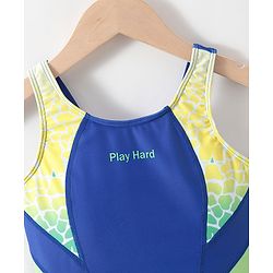 Pine Active Sleeveless V Cut Swimsuit Text Print - Blue