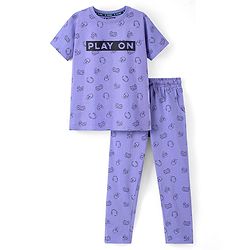 Pine Kids 100% Cotton Biowashed Half Sleeves Night Suit Gaming Print- Blue