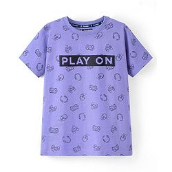Pine Kids 100% Cotton Biowashed Half Sleeves Night Suit Gaming Print- Blue