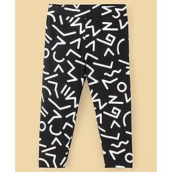 Pine Kids Cotton Biowashed Stretchable Three Fourth Length Leggings Abstract Print - Jet Black