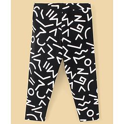 Pine Kids Cotton Biowashed Stretchable Three Fourth Length Leggings Abstract Print - Jet Black