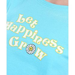 Pine Kids Cotton Knit Sleeveless T-Shirt With Front Mock Knotting & Text Print - Blue