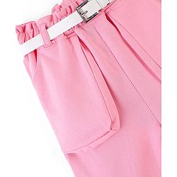 Pine Kids Cotton Knit Ankle Length Trouser with Belt - Pink