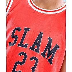 Pine Active Knitted Sleeveless Basketball T-Shirt & Shorts Set Text Print - Red