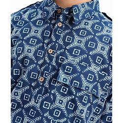 Pine Kids Cotton Full Sleeves Printed Pathani Kurta Pyjama Set- Navy Blue