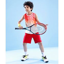 Pine Active Knitted Sleeveless Basketball T-Shirt Geometric Print - Orange & White