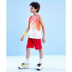Pine Active Knitted Sleeveless Basketball T-Shirt Geometric Print - Orange & White
