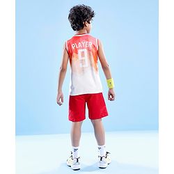 Pine Active Knitted Sleeveless Basketball T-Shirt Geometric Print - Orange & White