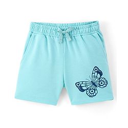 Pine Kids Cotton Knit Mid Thigh Length Shorts Butterfly Print - Light Blue