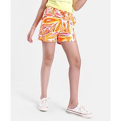 Pine Kids Cotton Knit Mid Thigh Length Abstract Printed Shorts - Orange