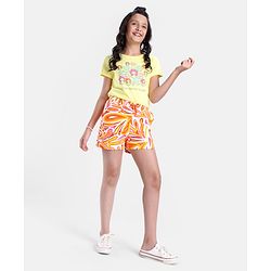 Pine Kids Cotton Knit Mid Thigh Length Abstract Printed Shorts - Orange