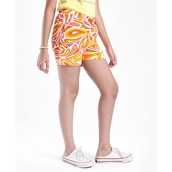Pine Kids Cotton Knit Mid Thigh Length Abstract Printed Shorts - Orange