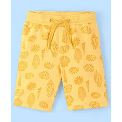 Pine Kids 100% Cotton Knit Knee Length Shorts Sea Shell Print - Yellow