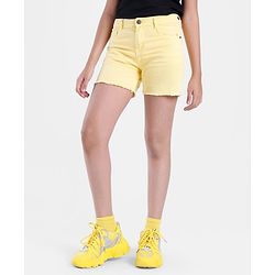 Pine Kids Thigh Length Cotton Elastane Over Dyed Shorts - Yellow