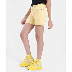 Pine Kids Thigh Length Cotton Elastane Over Dyed Shorts - Yellow