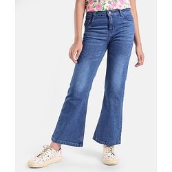 Pine Kids Full Length Cotton Elastane Washed Wide Leg Denim Jeans - Blue