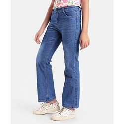 Pine Kids Full Length Cotton Elastane Washed Wide Leg Denim Jeans - Blue