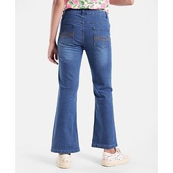 Pine Kids Full Length Cotton Elastane Washed Wide Leg Denim Jeans - Blue