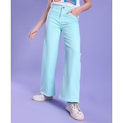 Pine Kids Ankle Length Cotton Elastane Over Dyed Jeans - Aqua Blue