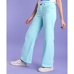 Pine Kids Ankle Length Cotton Elastane Over Dyed Jeans - Aqua Blue