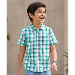 Pine Kids 100% Cotton Half Sleeves Checked Shirt- Blue
