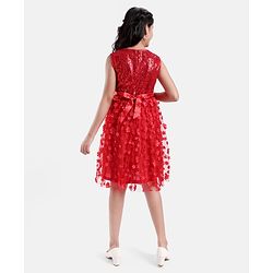 Pine Kids Sleeveless Sequined Floral Knee Length Party Wear Dress- Red