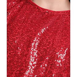 Pine Kids Sleeveless Sequined Floral Knee Length Party Wear Dress- Red