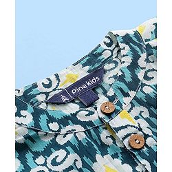 Pine Kids 100% Cotton Full Sleeves Kurta Pyjama Set Printed - Blue
