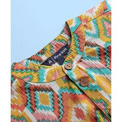 Pine Kids Full Sleeves Cotton All Over Printed Kurta Pyjama Set- Orange & White