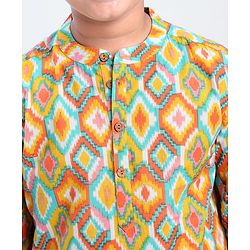 Pine Kids Full Sleeves Cotton All Over Printed Kurta Pyjama Set- Orange & White