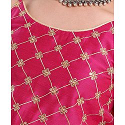 Pine Kids Sleeveless Choli & Lehenga With Dupatta Floral Print & Embroidery- Green & Pink