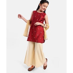 Pine Kids Sleeveless Embroidered  Kurti & Churidar Salwar Set- Maroon