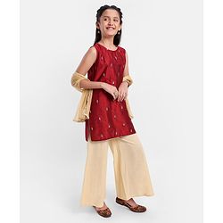 Pine Kids Sleeveless Embroidered  Kurti & Churidar Salwar Set- Maroon