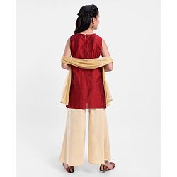Pine Kids Sleeveless Embroidered  Kurti & Churidar Salwar Set- Maroon