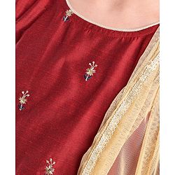 Pine Kids Sleeveless Embroidered  Kurti & Churidar Salwar Set- Maroon