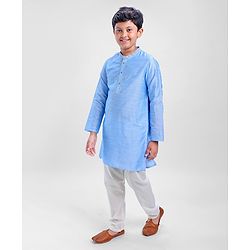 Pine Kids Viscose Full Sleeves Embroidered Kurta Pyjama Set- Turquoise