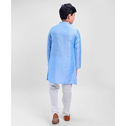 Pine Kids Viscose Full Sleeves Embroidered Kurta Pyjama Set- Turquoise