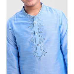 Pine Kids Viscose Full Sleeves Embroidered Kurta Pyjama Set- Turquoise