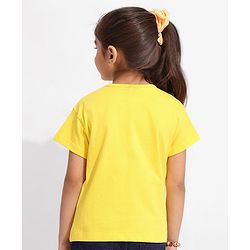 Pine Kids Cotton Knit Half Sleeves Text & Floral Printed Biowashed T-Shirt - Yellow